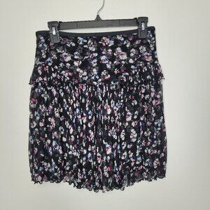 Diane von Furstenberg dark ditsy floral tiered mini flirty going out silk skirt